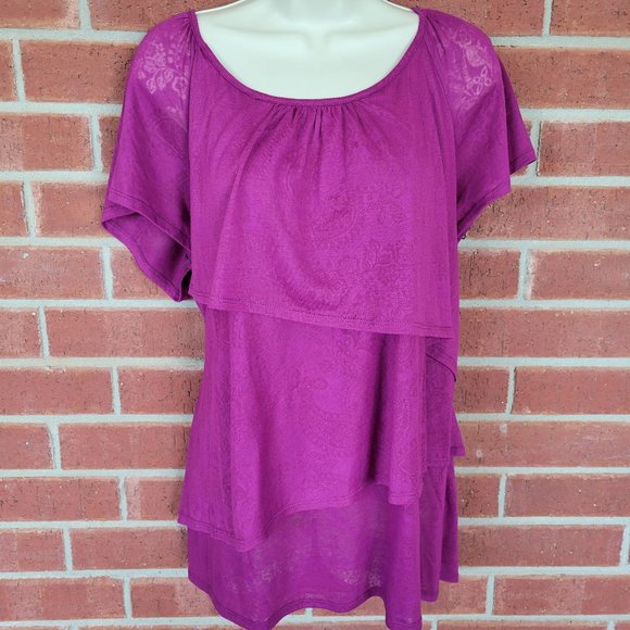 Faded Glory Tops - Faded Glory Women’s XL 16-18 Purple Layered Ruffle Short Sleeve Top. #150